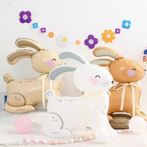 Ballon en Aluminium 4D Lapin Debout Dessin Animé Animal Mylar Ballon pour Enfants Décoration de Fête d'Anniversaire Bébé Douche