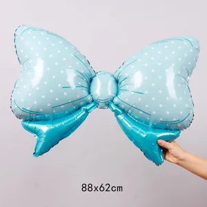 Ballon nœud papillon bleu à pois blancs pour décoration de fête d'anniversaire 88x62cm