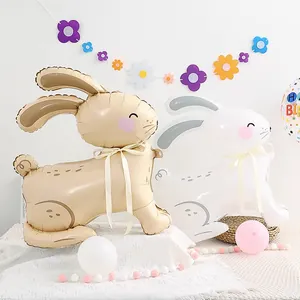 Ballons lapins 3D debout en aluminium blanc et kaki pour décoration de fête d'anniversaire