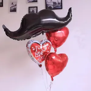 Moustache and red heart foil balloon set for wedding and birthday party decorations