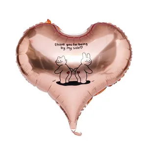 Rose gold heart-shaped foil balloon with cat and rabbit print and thank you message
