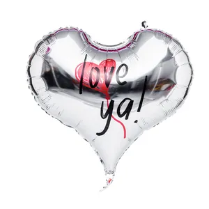 22 inch silver heart foil balloon with black Love Ya print for wedding decorations