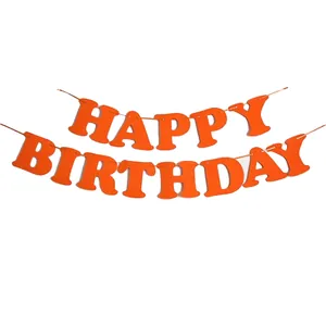 Striscione Happy Birthday in feltro arancione per decorazioni di compleanno per bambini