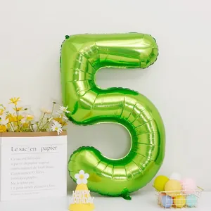 Detail of 40-inch fruit green number 5 foil balloon for birthday party and picnic decoration