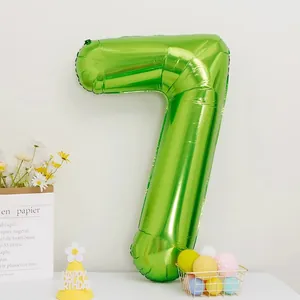 Close-up of 40-inch fruit green number 7 foil balloon for birthday party decorations