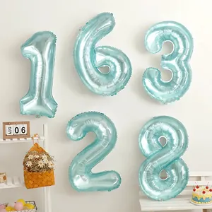Lichtblauw Kristallen Gelei Aluminiumfolie Nummer Ballon Voor Verjaardagsfeest Jubileumviering Decoraties Foto Props