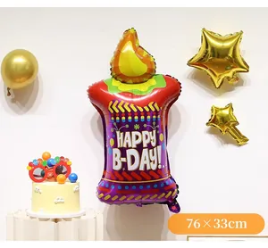 Ballon bougie arc-en-ciel avec texte Happy B-Day pour déco d'anniversaire, 76x33cm