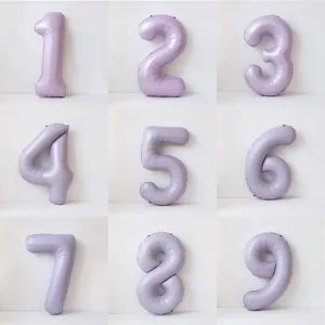 Cream Purple Number Balloon Aluminum Foil Matte Mylar Balloon For Kids Birthday Party Celebration Anniversary Decoration