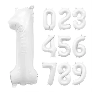 Set of 32-inch matte white nylon number balloons for birthday party decorations 0 to 9