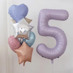40-inch cream purple number 5 foil balloon set with star and heart balloons for 5th birthday