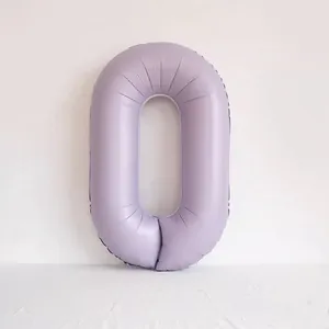 Detail of 40-inch lavender purple number 0 balloon with a matte foil texture