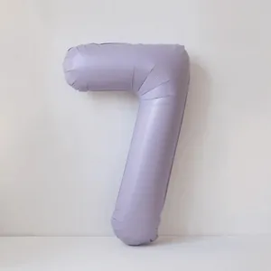 Detail view of large 40 inch lavender purple number 7 foil balloon for birthday decor