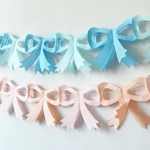 Pink and blue paper butterfly garland banner for princess birthday party decoration
