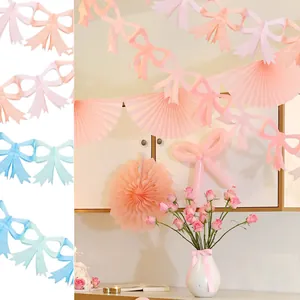 Bow Knot Paper Garland Banner Pink Blue Butterfly Streamer For Birthday Party Baby Shower Wedding Home Decoration
