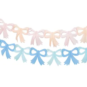 Pastel pink and blue paper butterfly banners for princess birthday party wall decoration