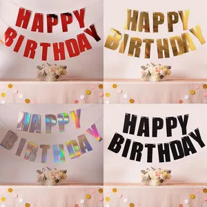 Bannière Lettres Happy Birthday Laser Or Argent Paillettes Papier Guirlande Pour Décoration Fête Anniversaire Ornements Suspendus
