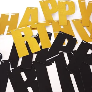 Guirlande Happy Birthday en paillettes dorées et noir mat pour décorations de fête