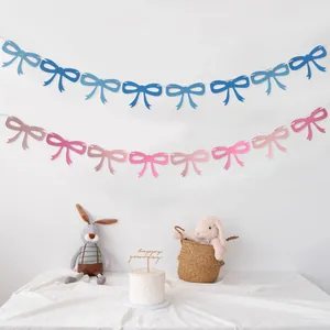 Felt Bowknot Banner Hanging Garland For Children Birthday Party Decoration Nursery Room Bow Tie Pull Flag Photo Prop Decoration