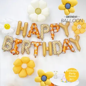 Σετ μπαλόνια Happy Birthday με μαργαρίτες για διακόσμηση πάρτι γενεθλίων από αλουμίνιο