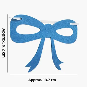 Decorazione per feste a fiocco in feltro blu con nastro bianco e misure 9,2x13,7 cm