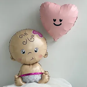 Cute baby shaped foil balloon set with pink heart for birthday party decoration