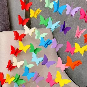 Colorful 3D paper butterfly garland for wedding and birthday party ceiling decoration