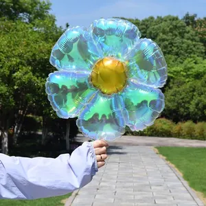Iridescent laser daisy aluminum foil balloon handheld stick for party decoration