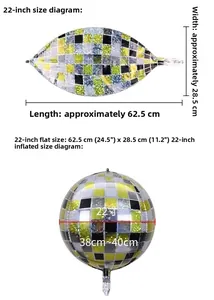 Size chart for 22 inch 4D disco foil balloon showing flat and inflated dimensions