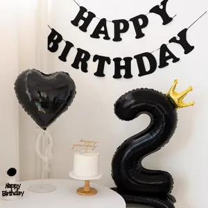 Globo número 2 negro de 40 pulgadas con corona dorada y corazón para segundo cumple