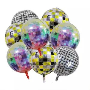 22-inch 4D disco ball balloons set with silver, yellow and colorful laser foil textures