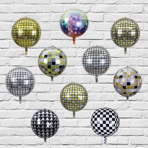 Various 22 inch disco ball foil balloons in metallic gold silver and laser patterns