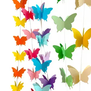 3D Butterfly Paper Garland Hanging Decorative Tassel String For Birthday Party Wedding Event Room Decor