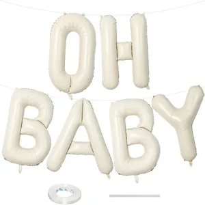 Creamy white 40-inch OH BABY foil balloon set with ribbon for party decoration
