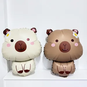 Mignons ballons en aluminium capybara marron et blanc pour décoration d'anniversaire