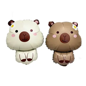 Mignons ballons en aluminium capybara marron et crème pour décoration d'anniversaire