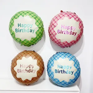18 Inch Round Gingham Plaid Happy Birthday Foil Balloon For Kids Birthday Party Decoration Aluminum Film Balloon