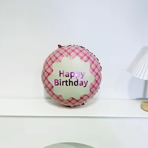 18-inch pink checkered foil balloon with Happy Birthday lettering for party decor