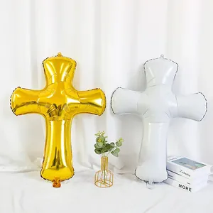 Palloncini in Foil a Forma di Croce in Pellicola di Alluminio Decorazione Religiosa per Battesimo Comunione Matrimonio Pasqua