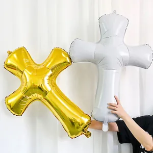 Palloncini a forma di croce in oro e argento per battesimo e decorazioni feste