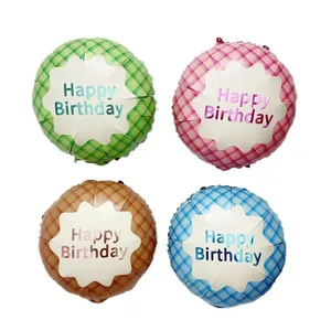 Set of four 18 inch round checkered Happy Birthday aluminum foil balloons in various colors