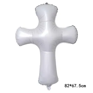 Palloncino a croce in alluminio argento per battesimo e comunione, 82*67,5cm