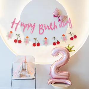 Cartoon Flower Fairy Princess Bee Daisy Cherry Happy Birthday Paper Banner Garland Set Kids Birthday Party Decoration