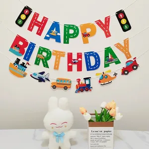 Πανό Happy Birthday με θέμα μεταφορικά μέσα για διακόσμηση παιδικού πάρτι αγοριών