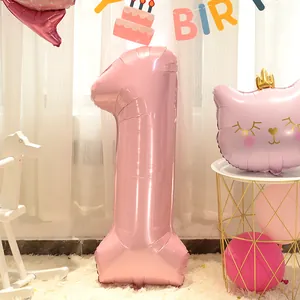 Pink number 1 and crown cat foil balloon set for girl's first birthday party decoration
