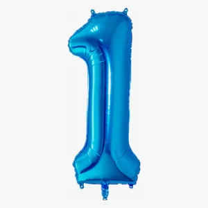 Dettaglio del palloncino numero 1 in alluminio blu da 32 pollici con valvola e ganci