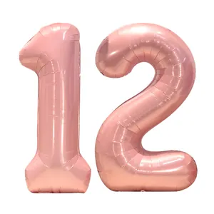 40-inch pearlescent pink number 12 foil balloons for kids 12th birthday party decoration