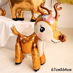 Globo de ciervo 3D de papel aluminio naranja con flores para fiestas temáticas de bosque