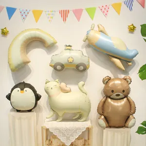 Morandi pastel cartoon animal and vehicle foil balloon set for baby birthday party decoration