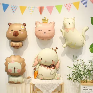 Cute matte cartoon animal balloons including capybara and lion for baby birthday party decor