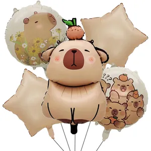 Lot de 5 ballons en aluminium capybara pour décoration d'anniversaire d'enfant